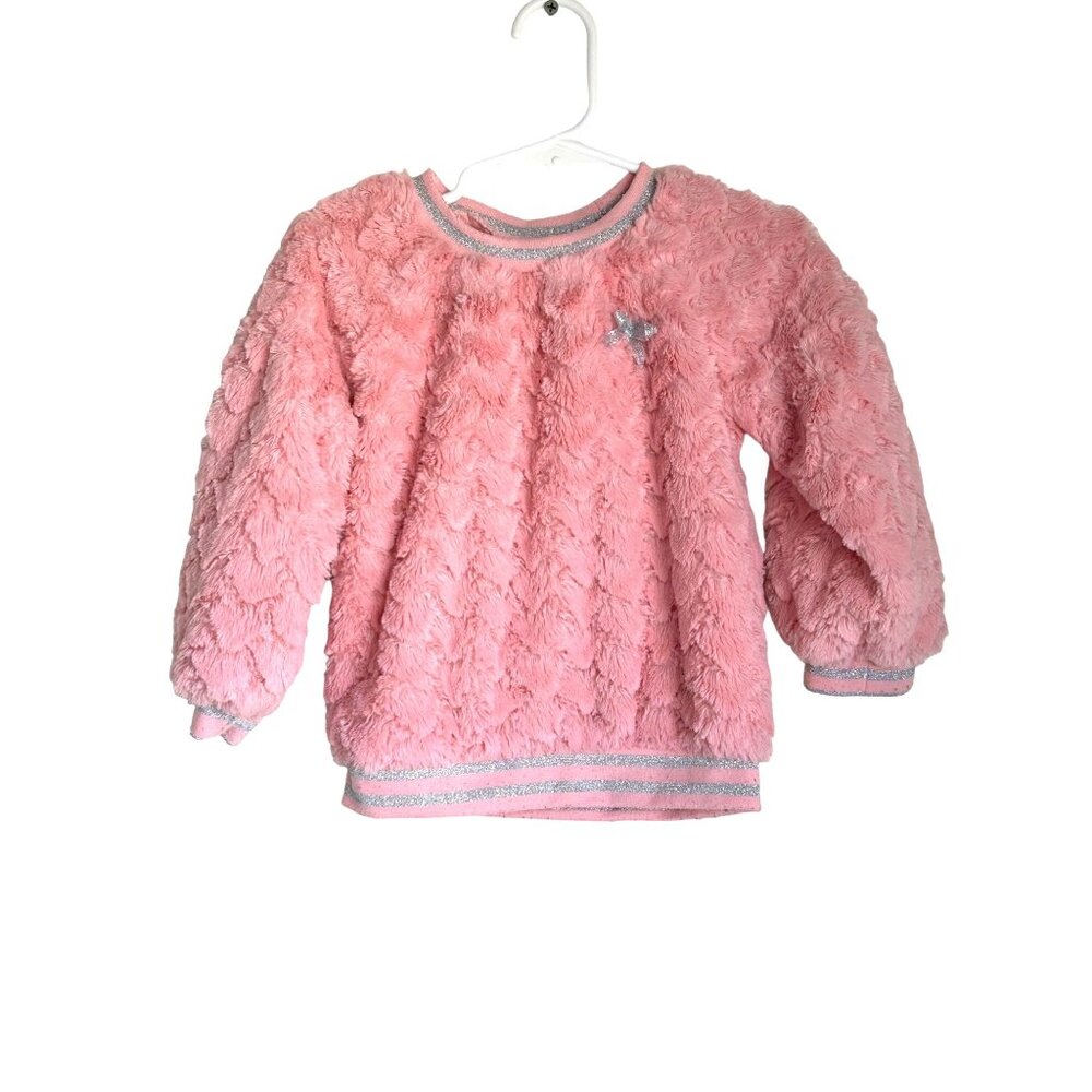 Cozy Girls  Pink Plush Sweater With Silver bow Accents size 3T